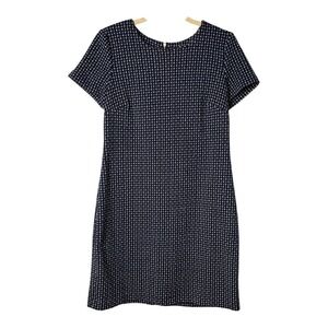Calvin Klein Navy Blue Sheath Dress Grid Pattern Career Gold‎ Zipper Size 8